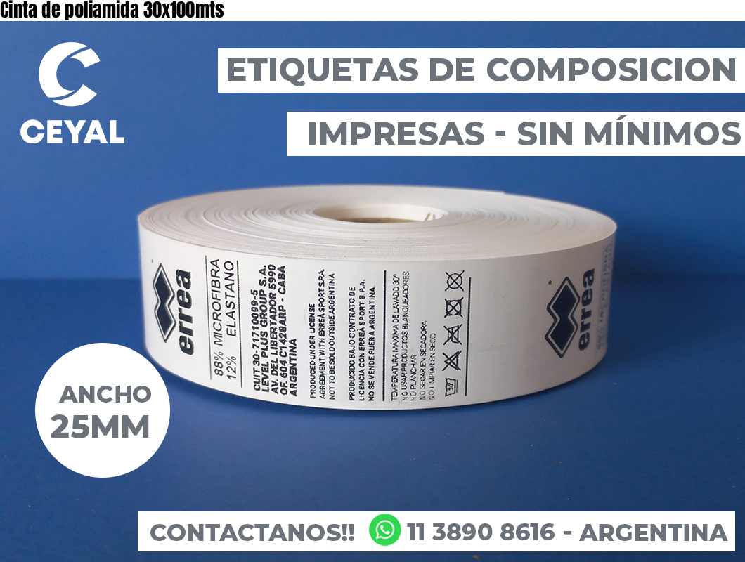 Cinta de poliamida 30x100mts