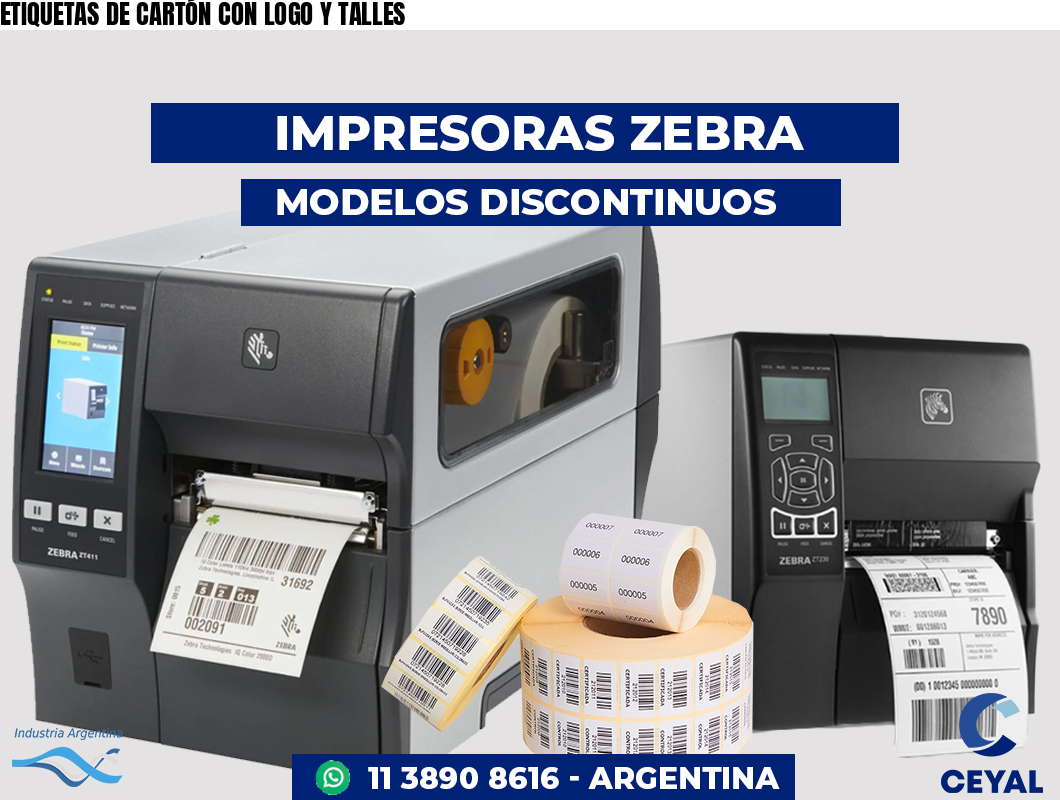 ETIQUETAS DE CARTÓN CON LOGO Y TALLES