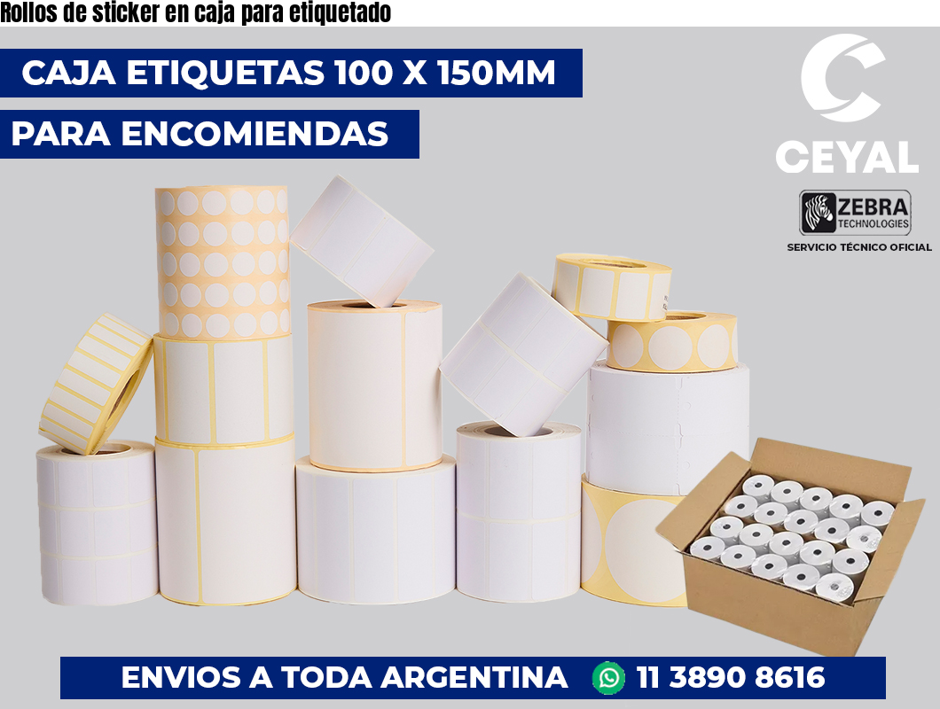 Rollos de sticker en caja para etiquetado