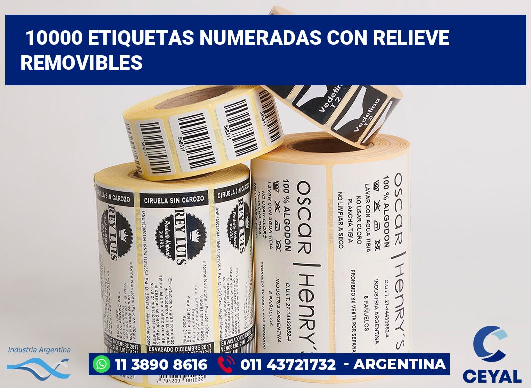 10000 Etiquetas numeradas con relieve removibles
