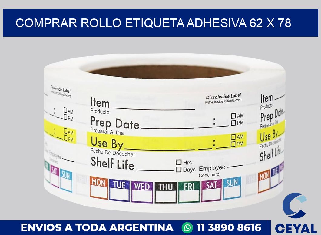 Comprar rollo etiqueta adhesiva 62 x 78
