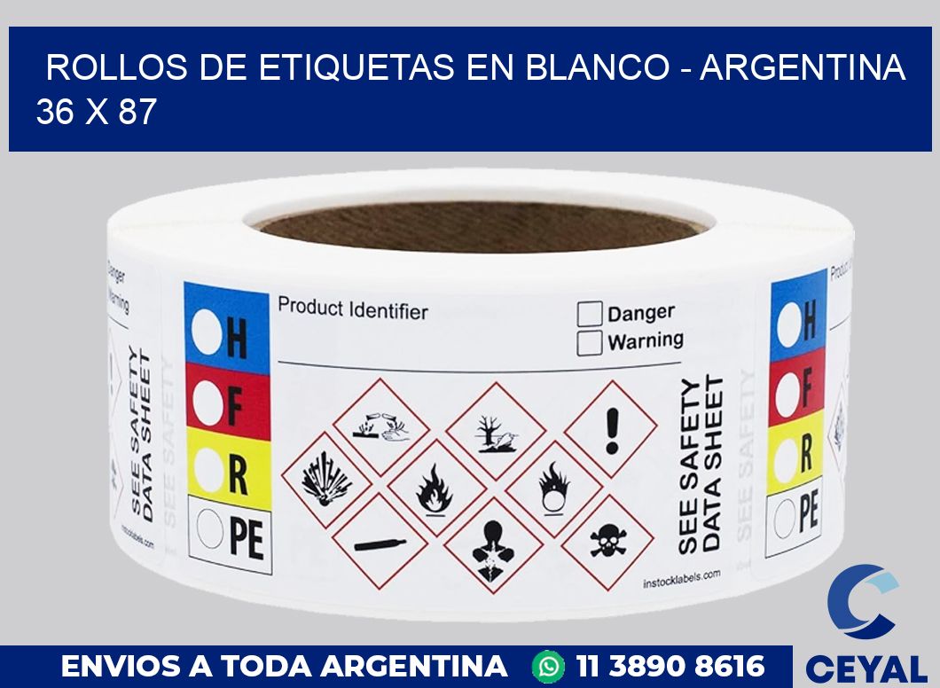 Rollos de etiquetas en blanco – Argentina 36 x 87