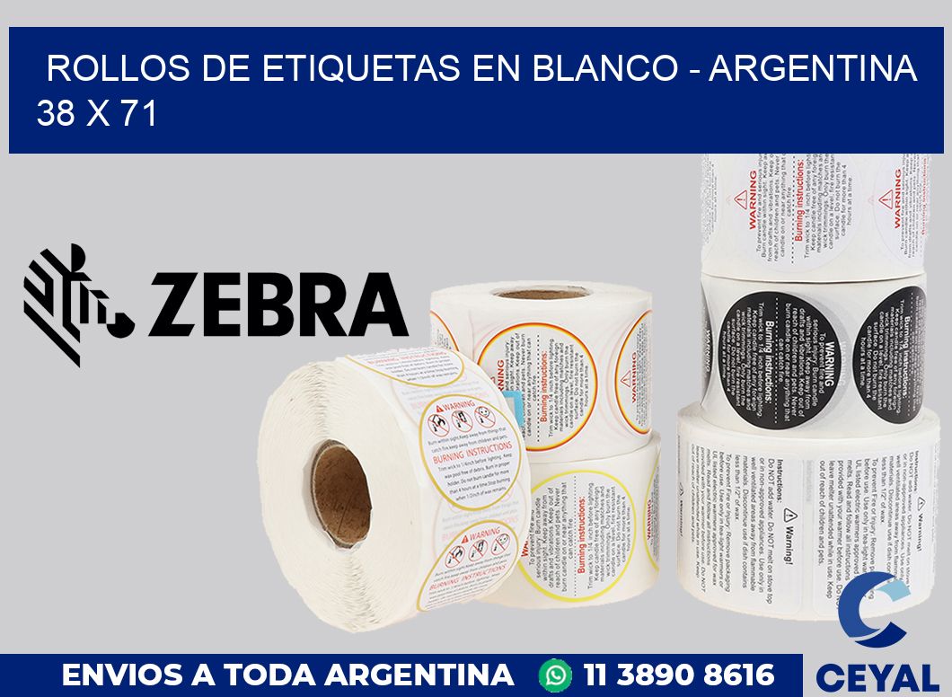 Rollos de etiquetas en blanco - Argentina 38 x 71