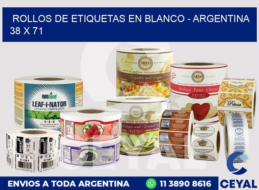 Rollos de etiquetas en blanco – Argentina 38 x 71