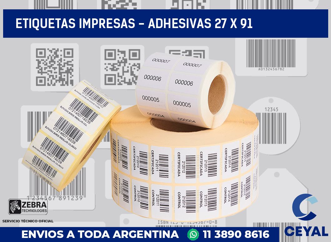 etiquetas impresas - Adhesivas 27 x 91