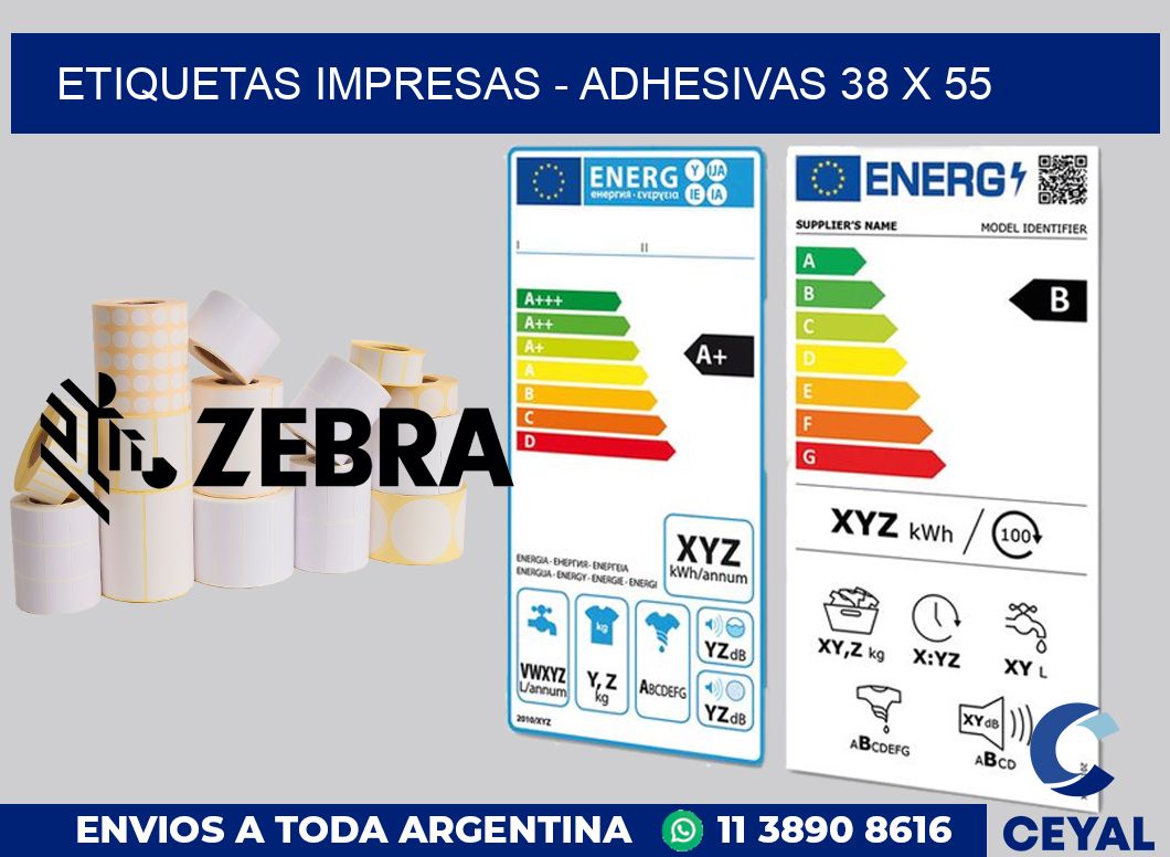 etiquetas impresas - Adhesivas 38 x 55
