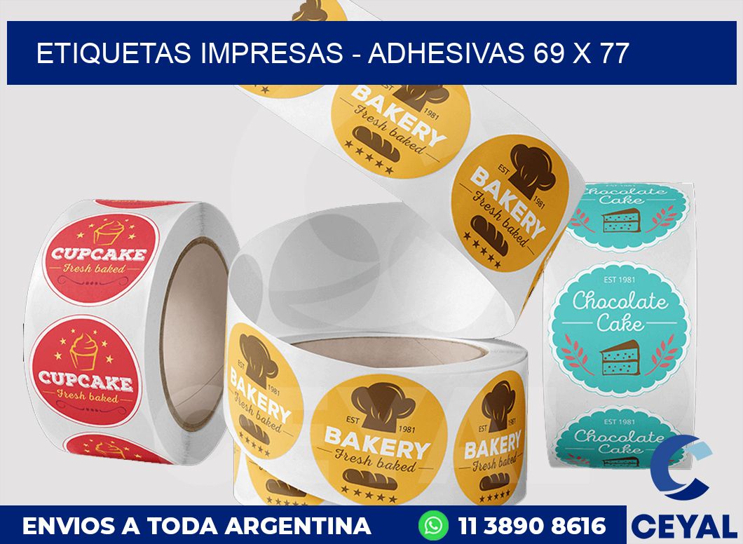 etiquetas impresas - Adhesivas 69 x 77