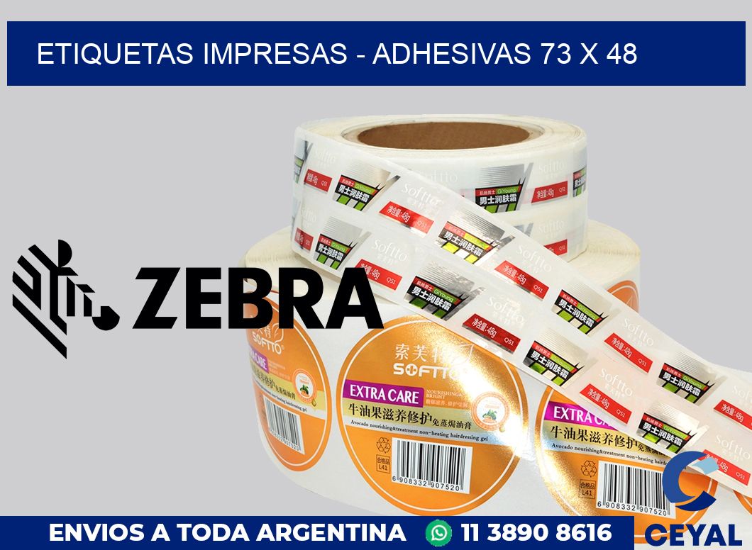 etiquetas impresas - Adhesivas 73 x 48