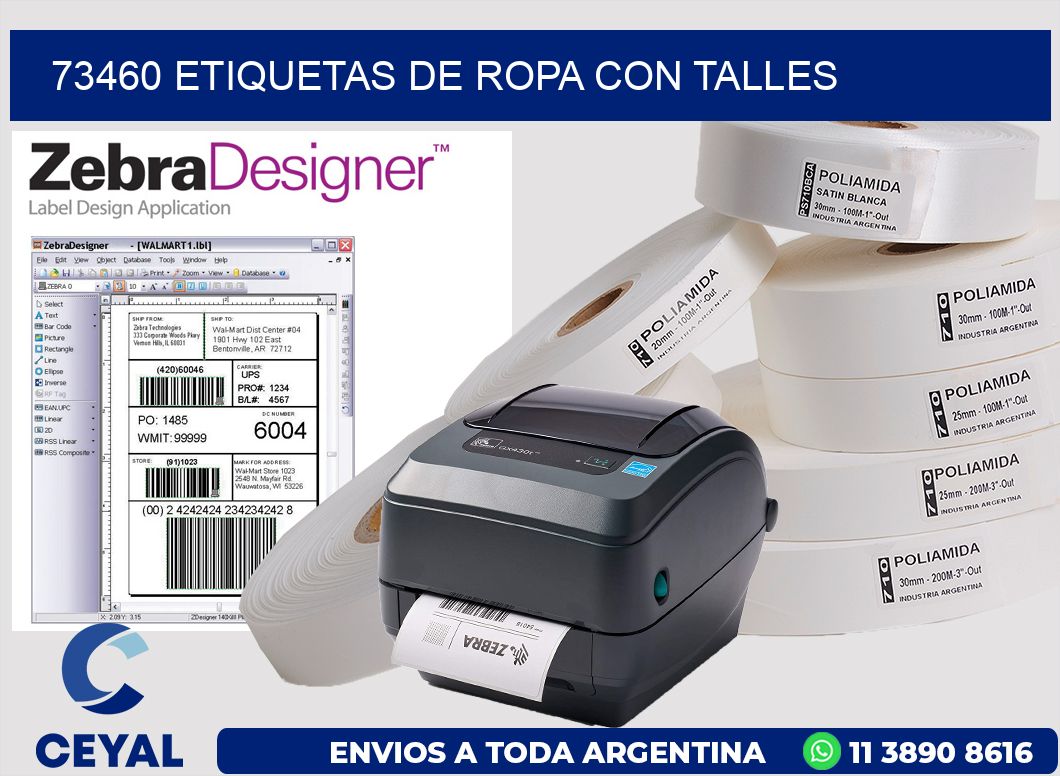 73460 Etiquetas de ropa con Talles