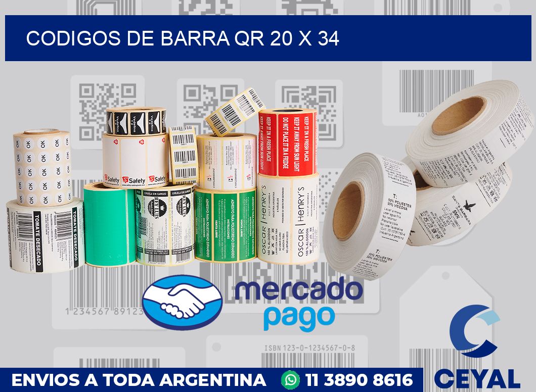 Codigos de barra QR 20 x 34