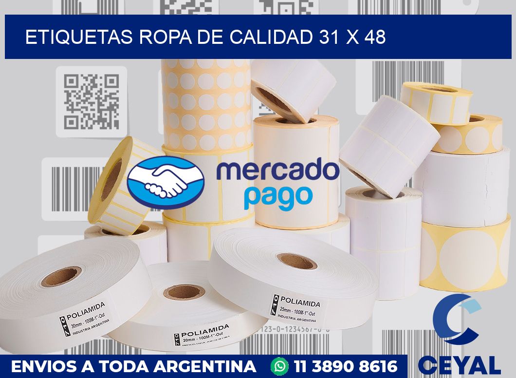 Etiquetas ropa de calidad 31 x 48