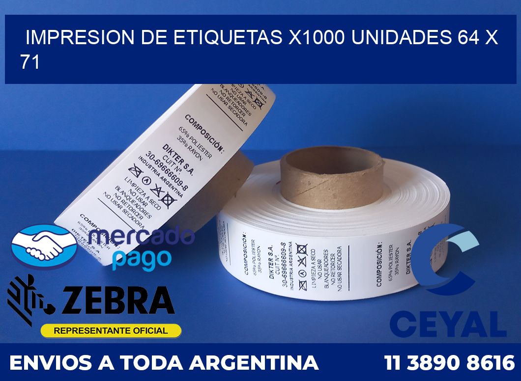 Impresion de etiquetas x1000 unidades 64 x 71