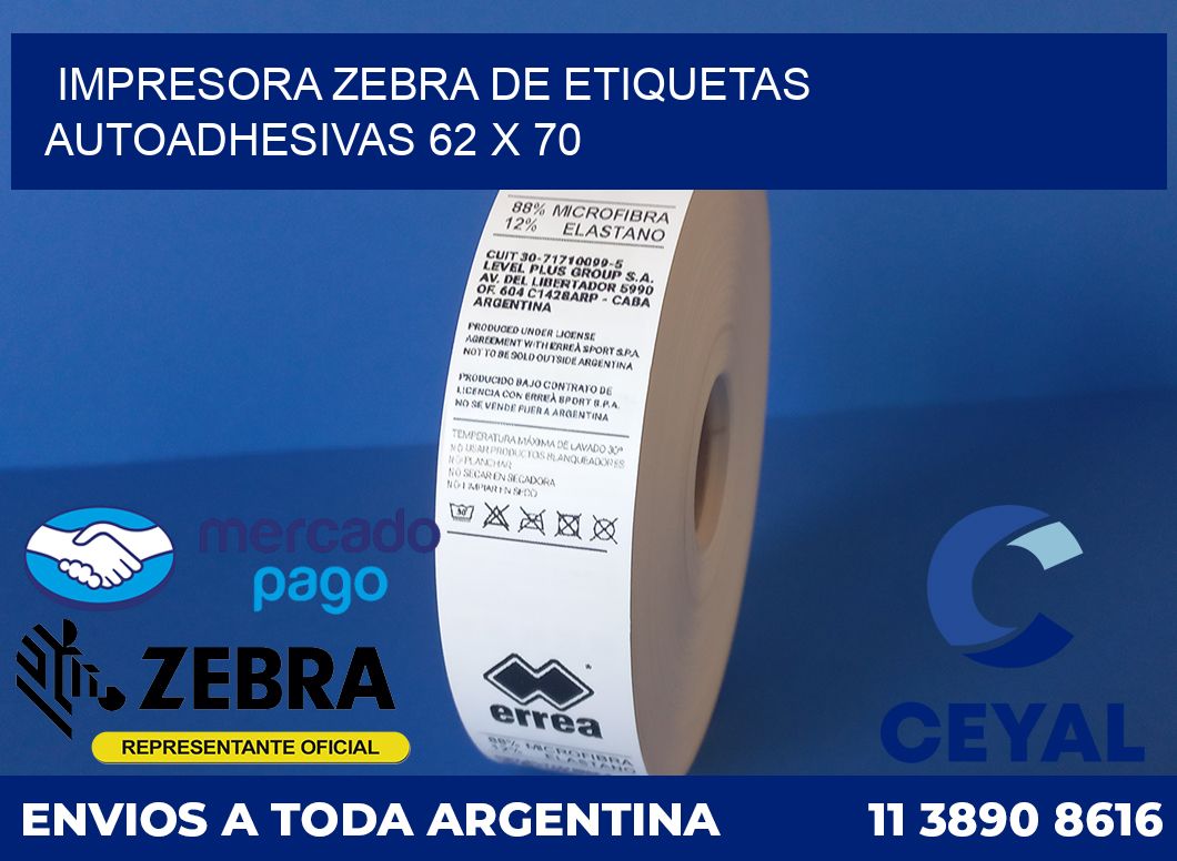 Impresora Zebra de etiquetas autoadhesivas 62 x 70