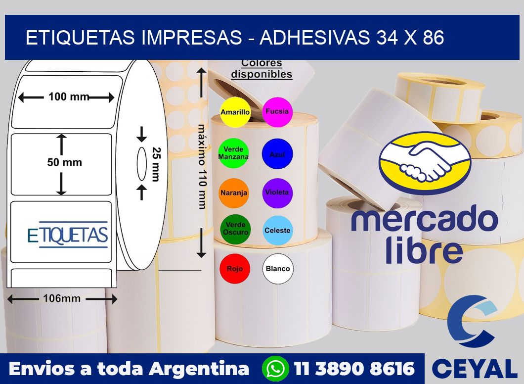 etiquetas impresas - Adhesivas 34 x 86