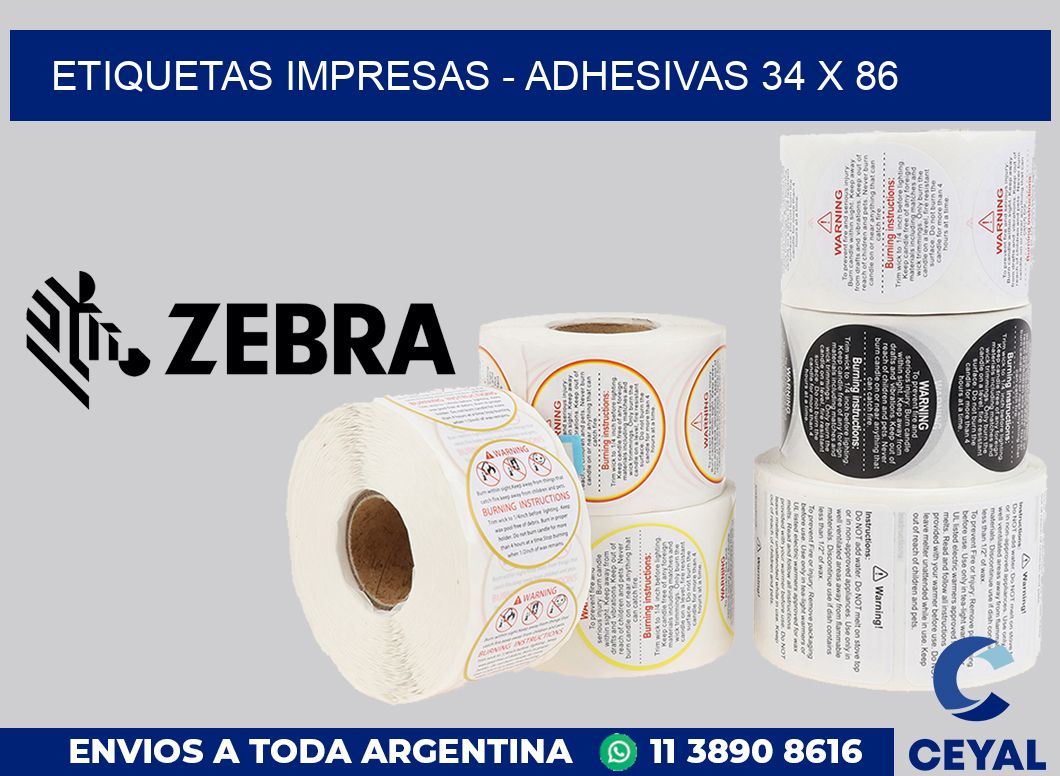 etiquetas impresas - Adhesivas 34 x 86