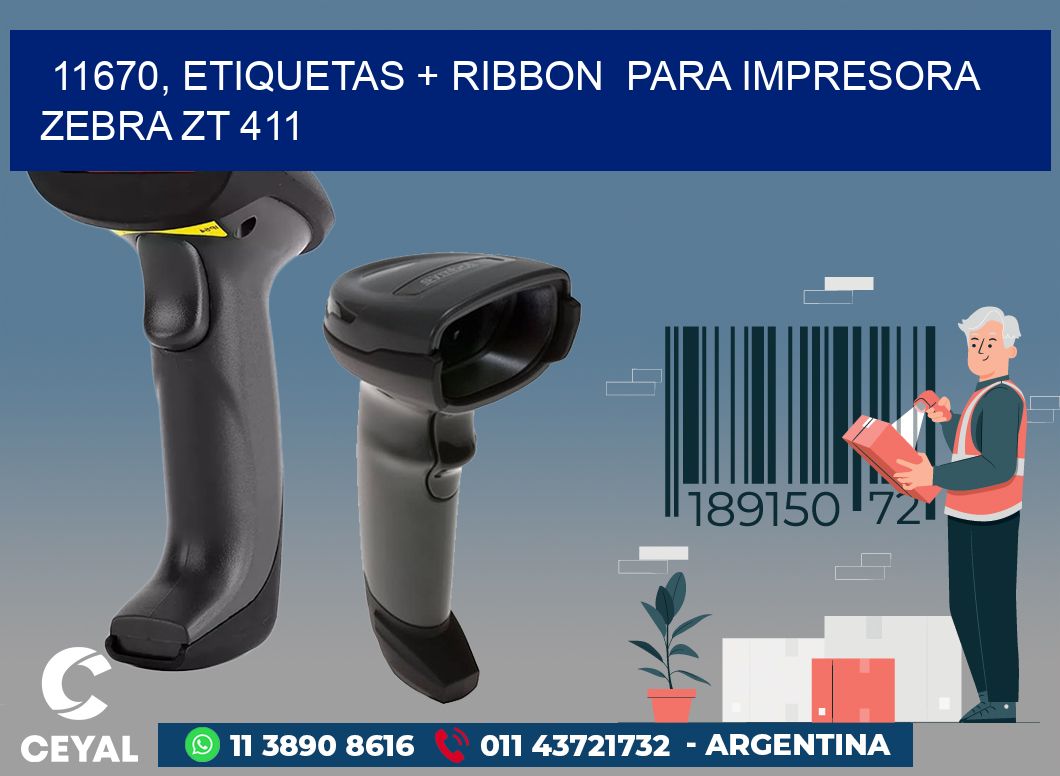 11670, etiquetas + ribbon para impresora zebra ZT 411