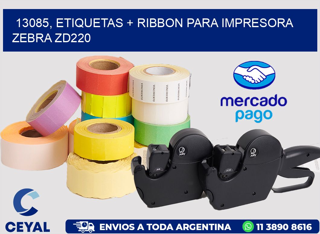 13085, etiquetas + ribbon para impresora zebra zd220