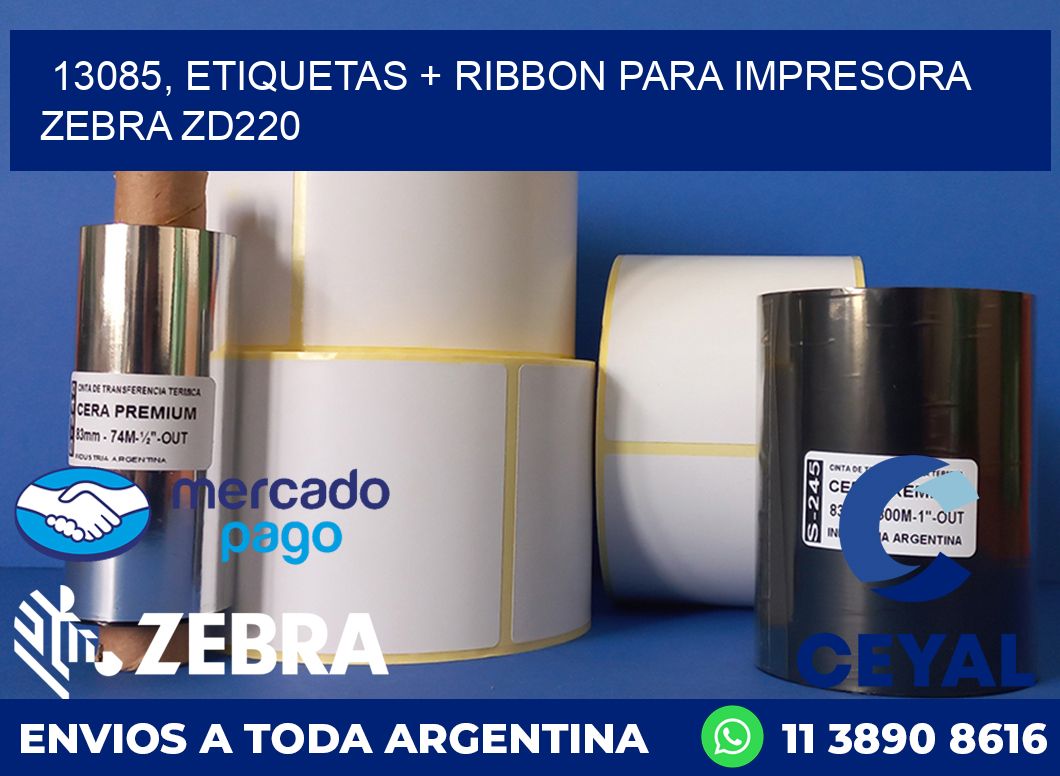 13085, etiquetas + ribbon para impresora zebra zd220