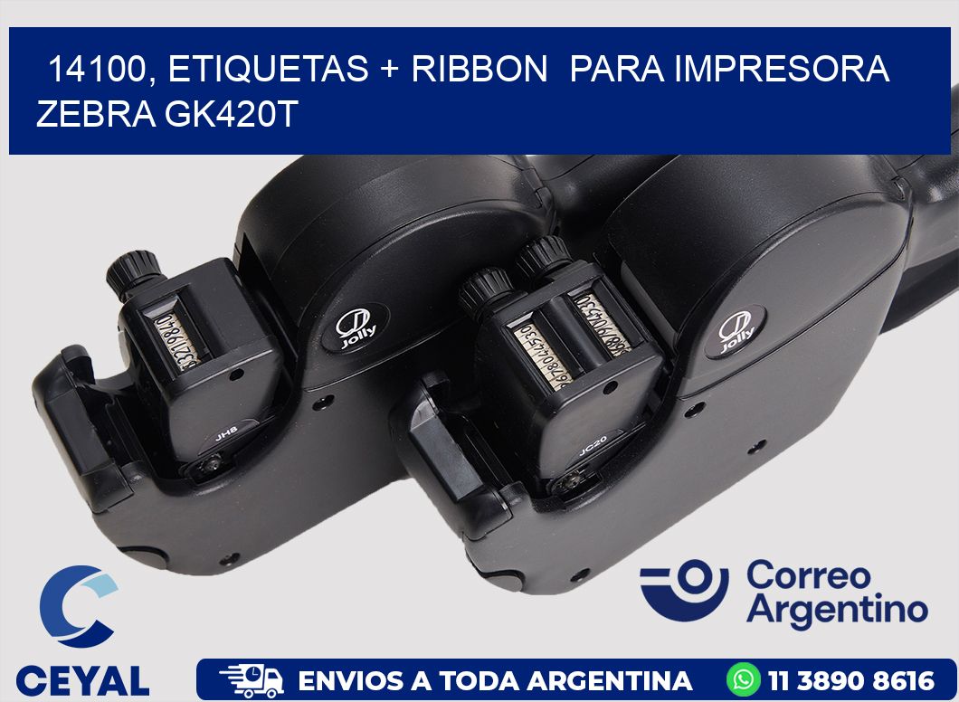 14100, etiquetas + ribbon para impresora zebra GK420T
