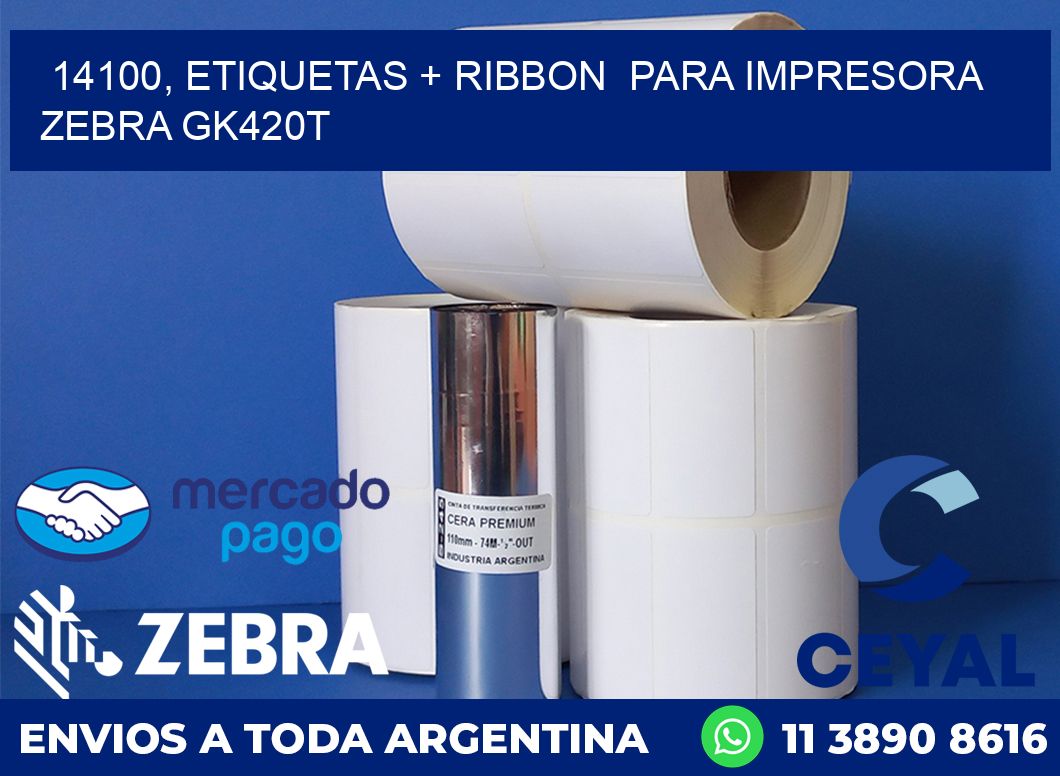 14100, etiquetas + ribbon para impresora zebra GK420T