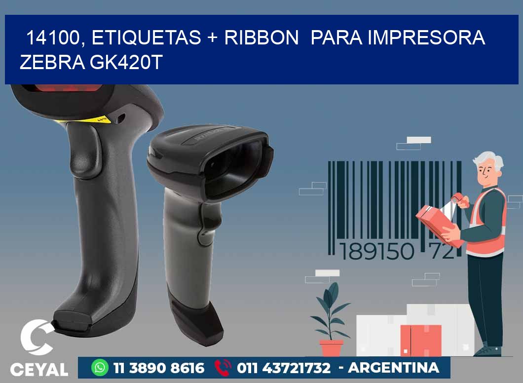 14100, etiquetas + ribbon para impresora zebra GK420T