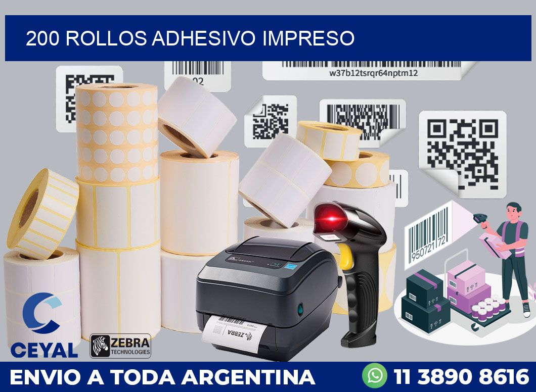 200 ROLLOS ADHESIVO IMPRESO