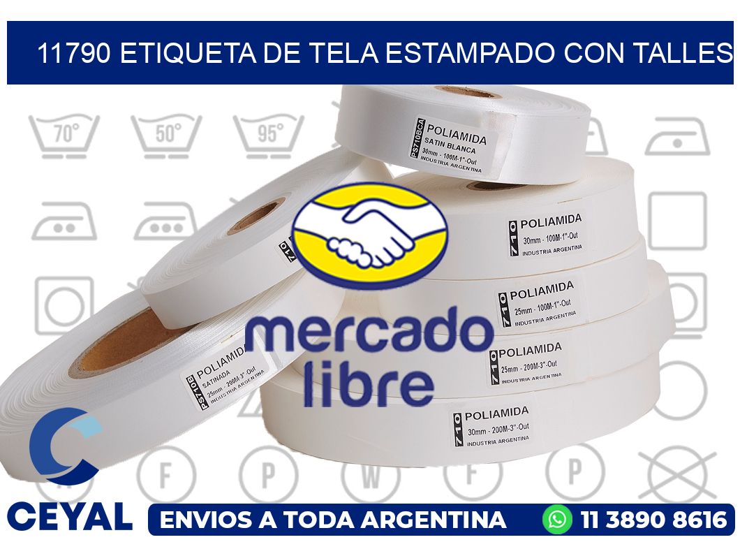 11790 ETIQUETA DE TELA ESTAMPADO CON TALLES