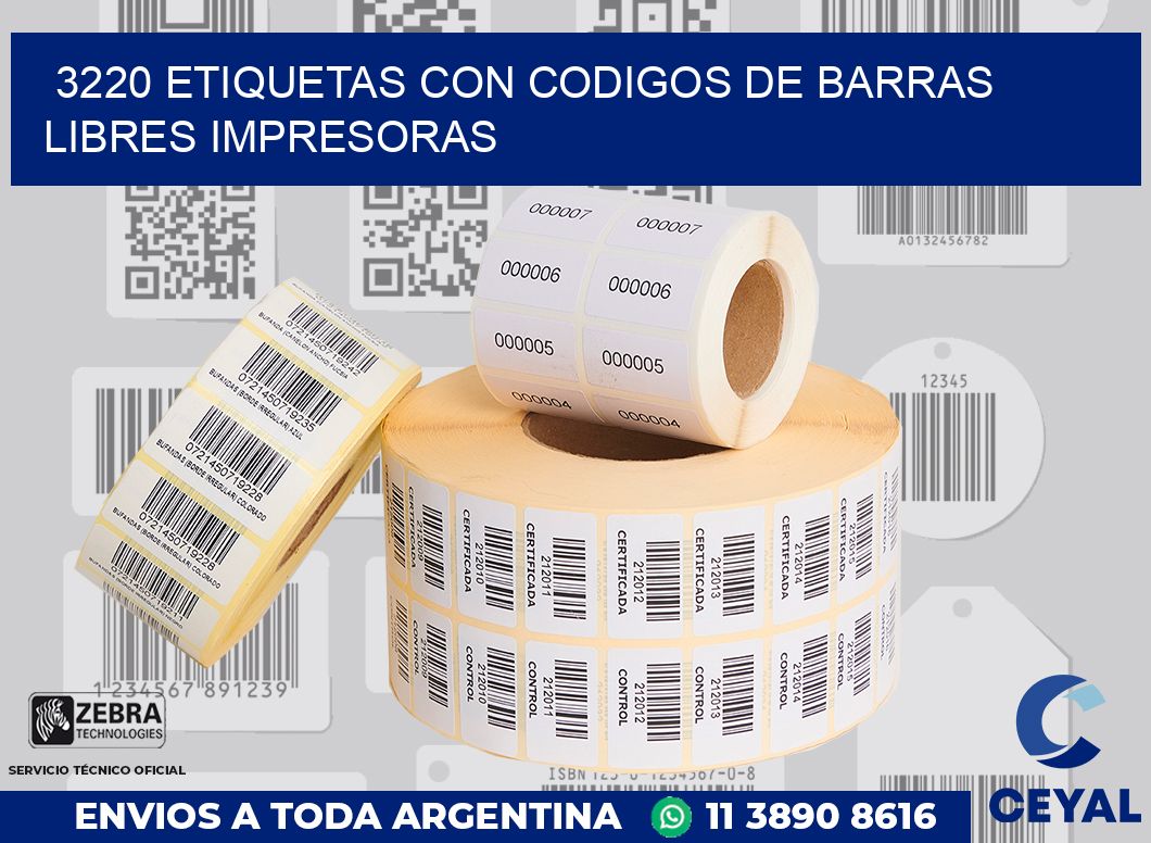 3220 ETIQUETAS CON CODIGOS DE BARRAS LIBRES IMPRESORAS