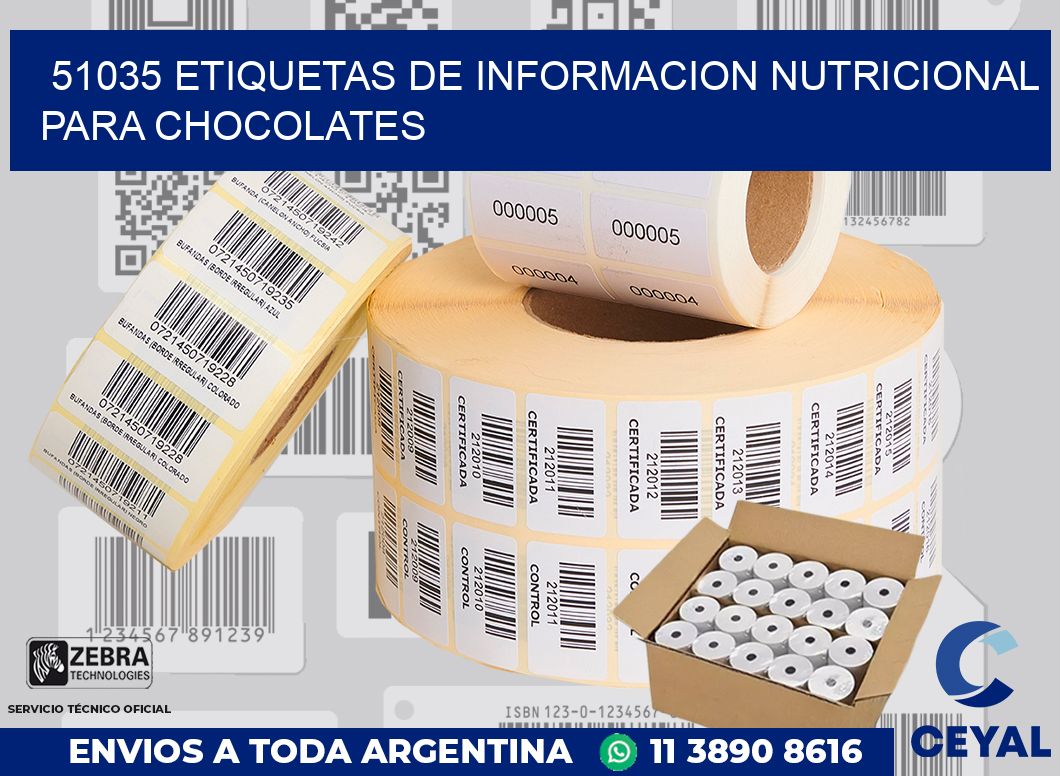51035 ETIQUETAS DE INFORMACION NUTRICIONAL PARA CHOCOLATES