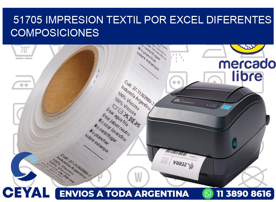 51705 IMPRESION TEXTIL POR EXCEL DIFERENTES COMPOSICIONES