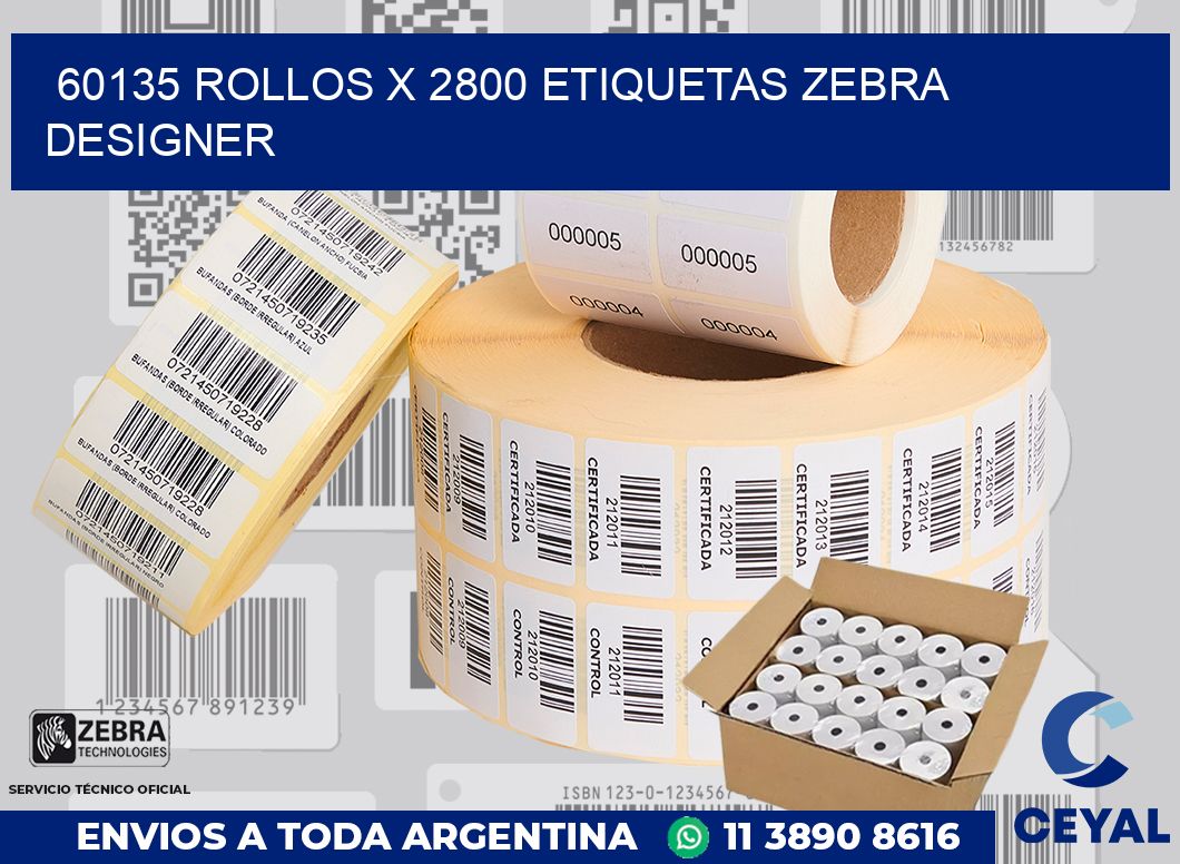 60135 Rollos x 2800 etiquetas zebra designer
