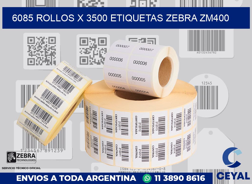 6085 Rollos x 3500 etiquetas zebra zm400