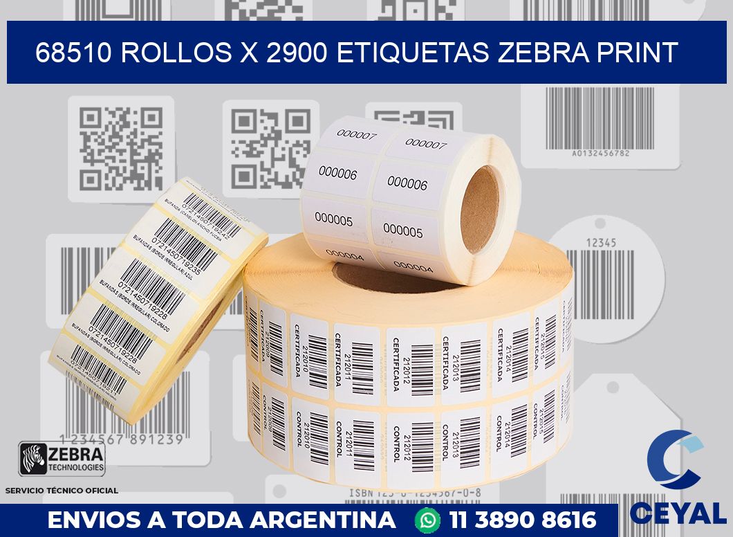 68510 Rollos x 2900 etiquetas zebra print