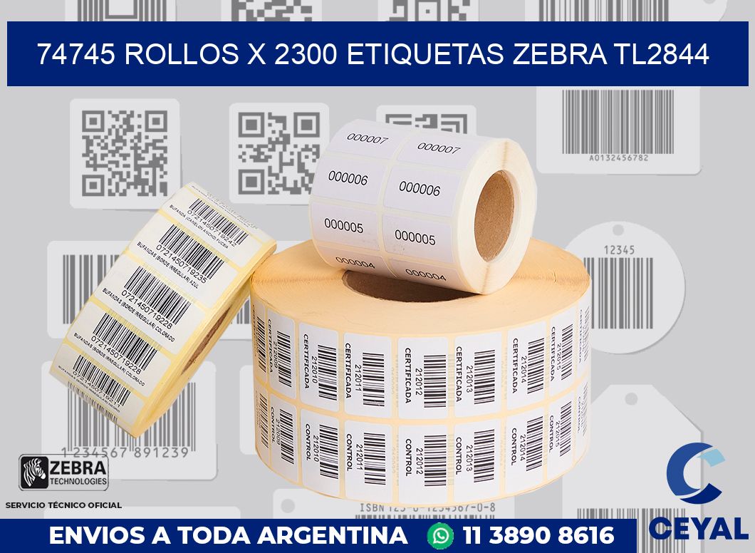74745 Rollos x 2300 etiquetas zebra tl2844