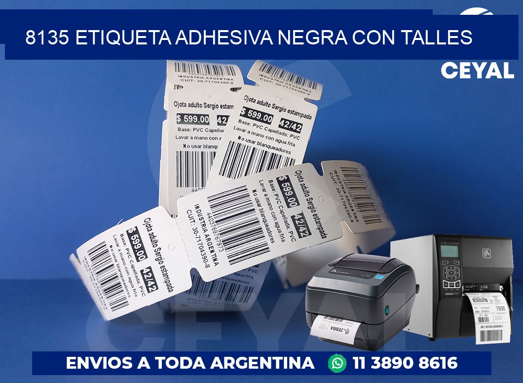 8135 ETIQUETA ADHESIVA NEGRA CON TALLES