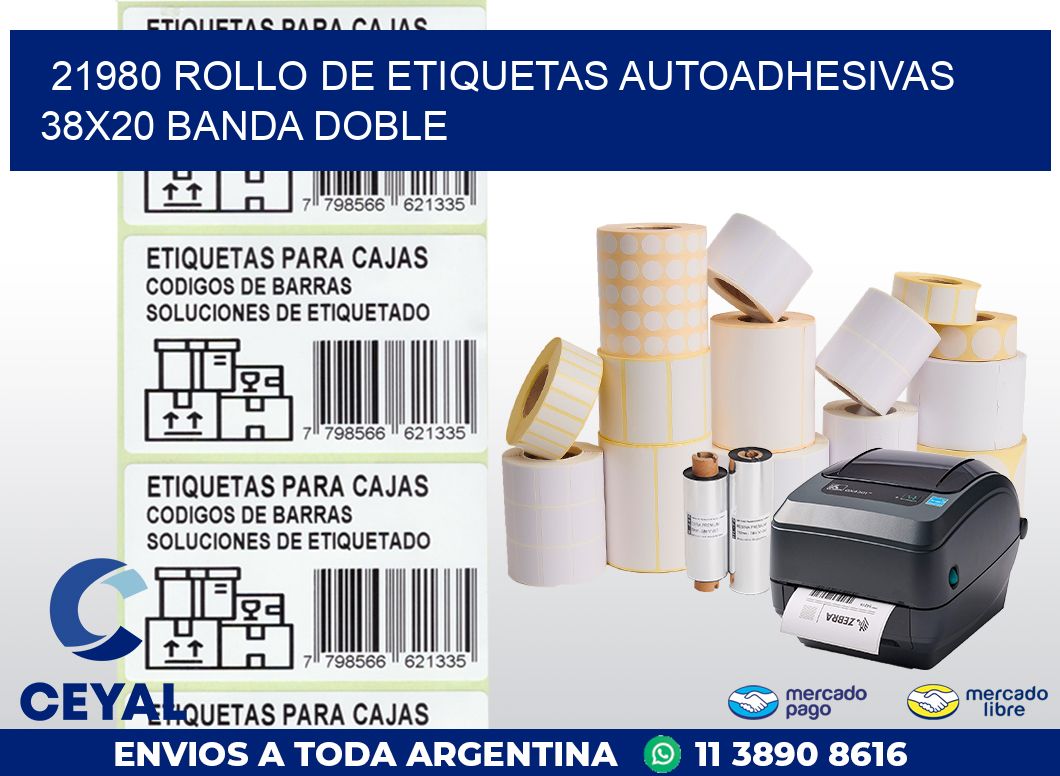 21980 ROLLO DE ETIQUETAS AUTOADHESIVAS 38X20 BANDA DOBLE