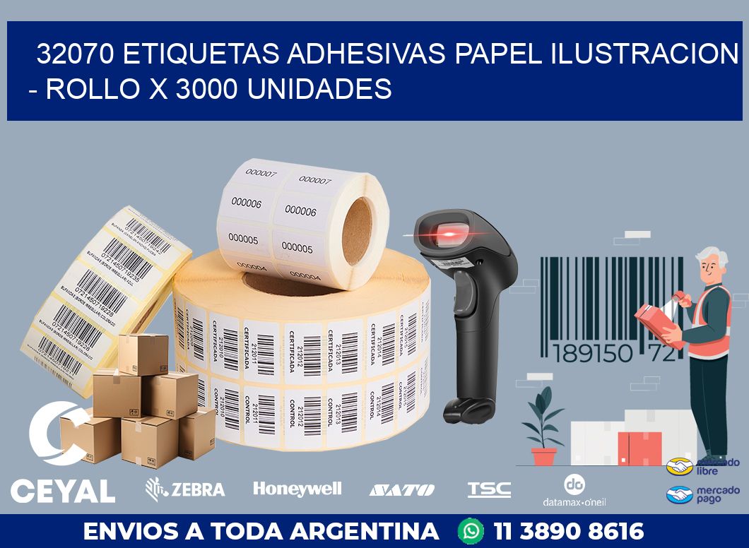 32070 ETIQUETAS ADHESIVAS PAPEL ILUSTRACION - ROLLO X 3000 UNIDADES
