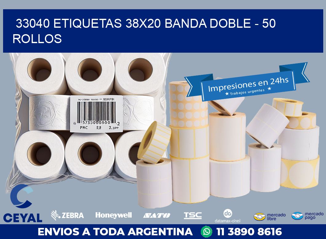33040 ETIQUETAS 38X20 BANDA DOBLE – 50 ROLLOS