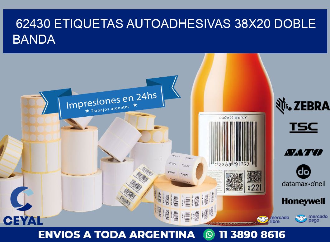 62430 ETIQUETAS AUTOADHESIVAS 38X20 DOBLE BANDA