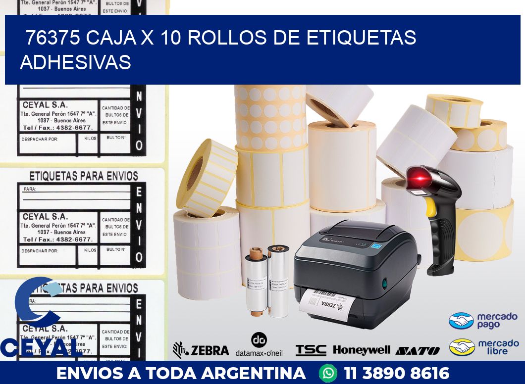 76375 CAJA X 10 ROLLOS DE ETIQUETAS ADHESIVAS