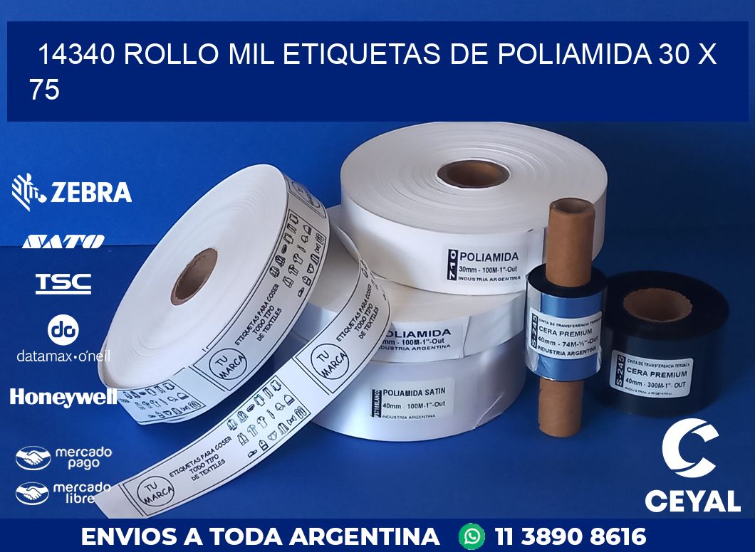 14340 ROLLO MIL ETIQUETAS DE POLIAMIDA 30 X 75