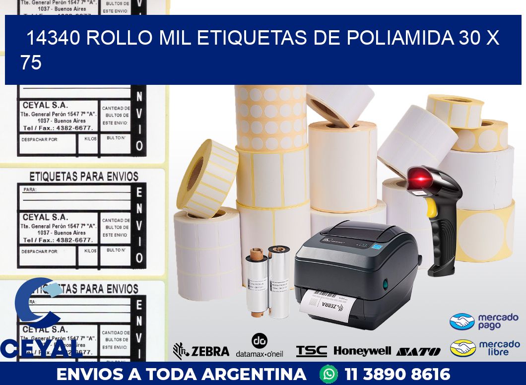 14340 ROLLO MIL ETIQUETAS DE POLIAMIDA 30 X 75