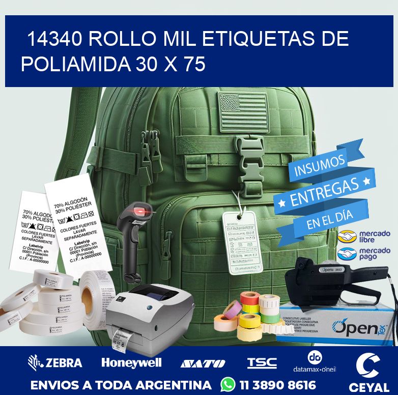 14340 ROLLO MIL ETIQUETAS DE POLIAMIDA 30 X 75