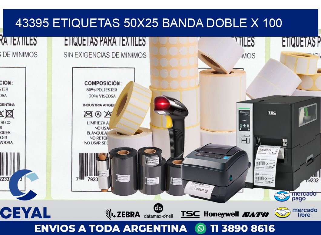 43395 ETIQUETAS 50X25 BANDA DOBLE X 100