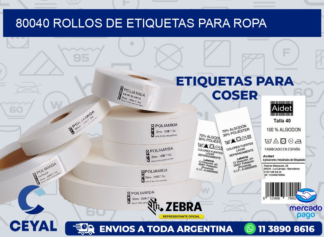 80040 ROLLOS DE ETIQUETAS PARA ROPA