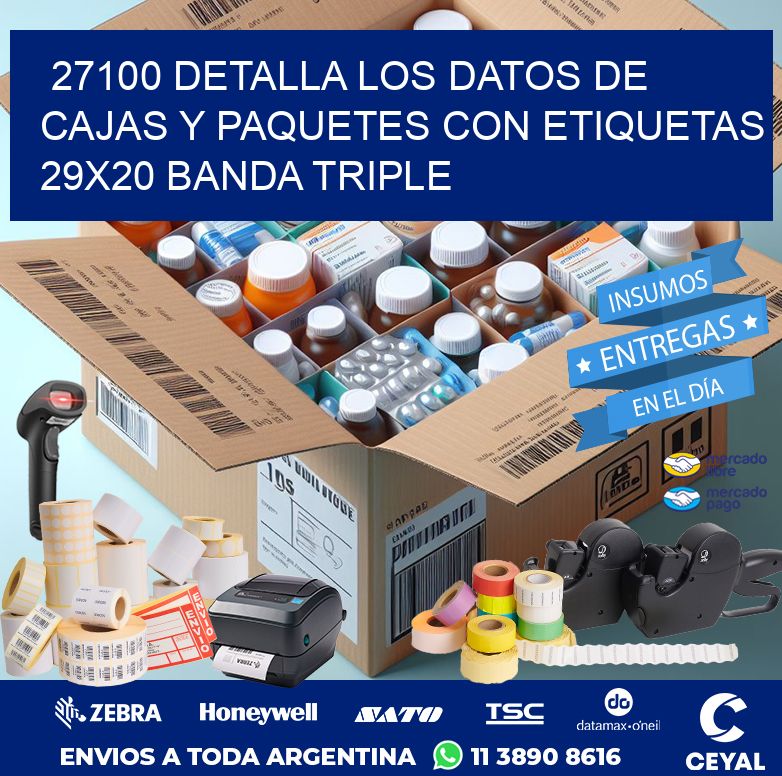 27100 DETALLA LOS DATOS DE CAJAS Y PAQUETES CON ETIQUETAS 29X20 BANDA TRIPLE