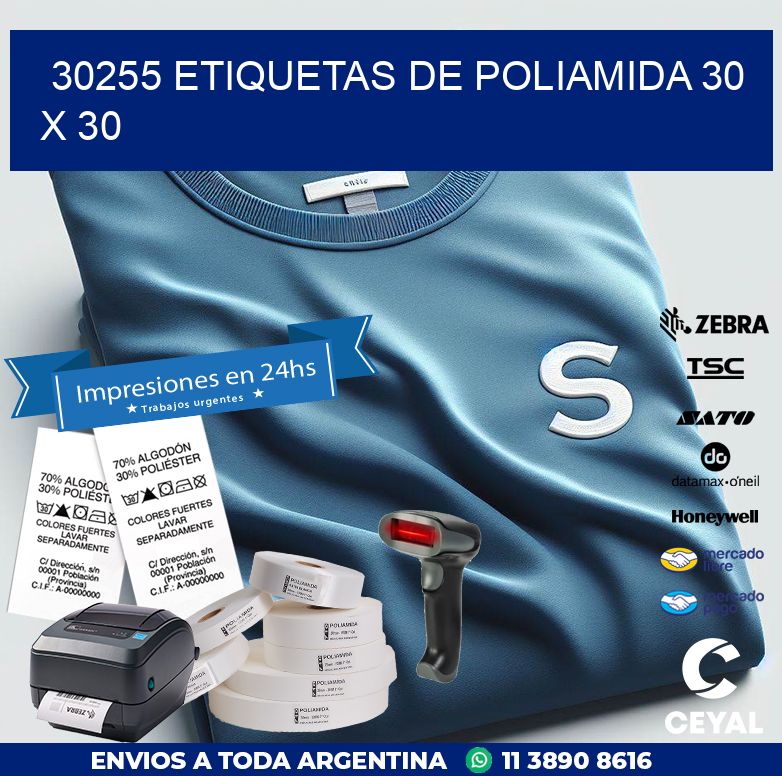 30255 ETIQUETAS DE POLIAMIDA 30 X 30