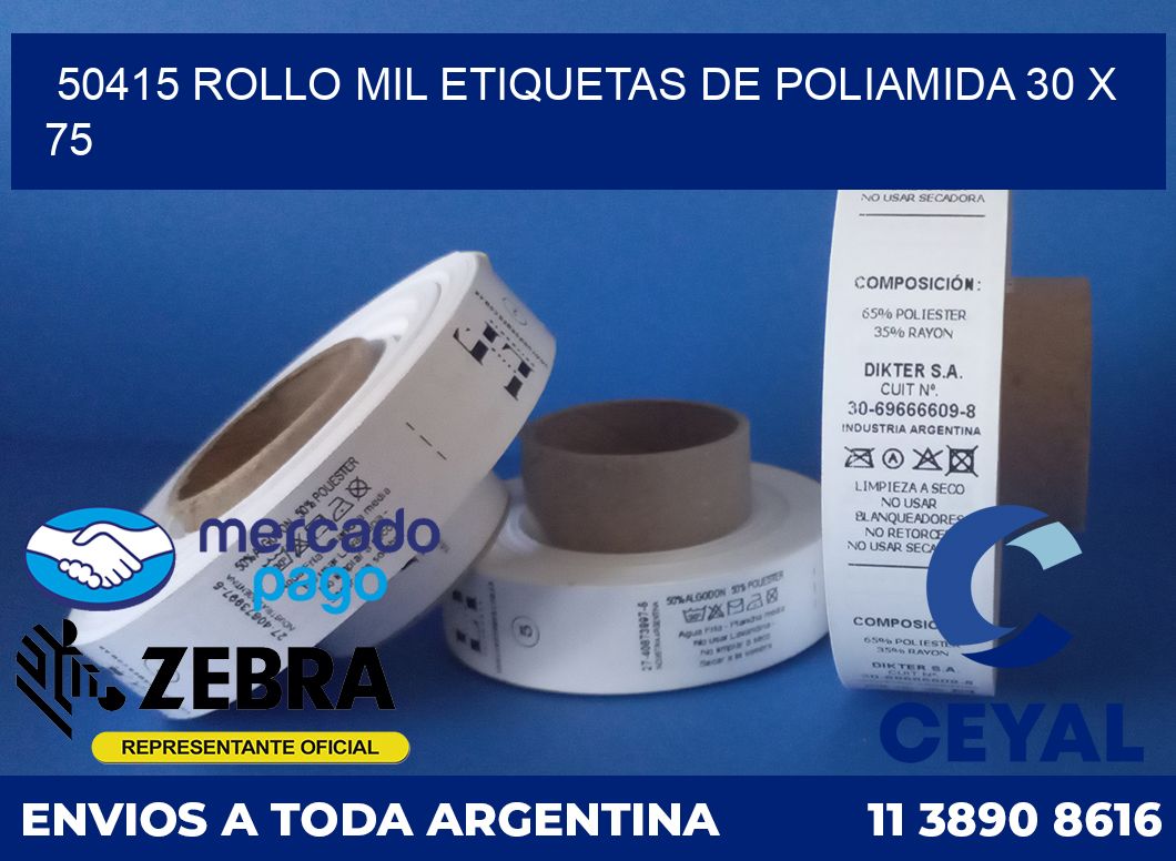 50415 ROLLO MIL ETIQUETAS DE POLIAMIDA 30 X 75