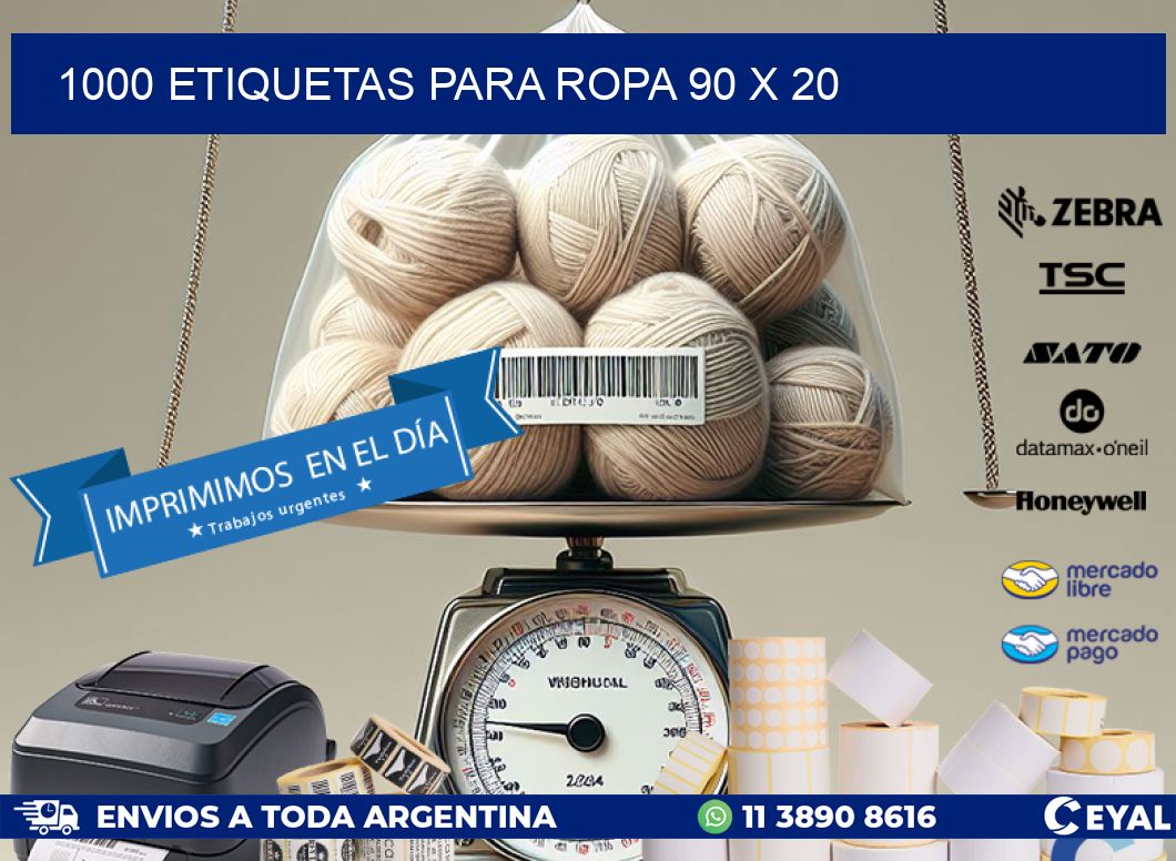 1000 ETIQUETAS PARA ROPA 90 x 20