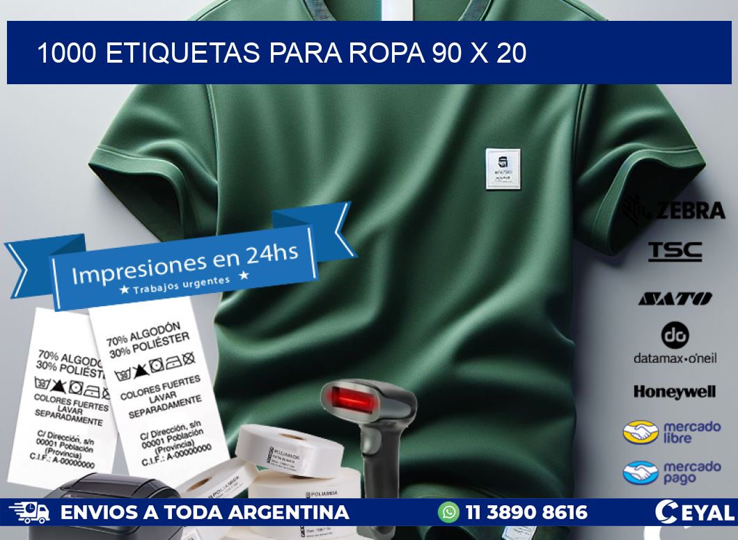 1000 ETIQUETAS PARA ROPA 90 x 20